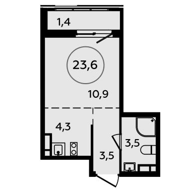 1-комнатная квартира 23.60 кв.м. в Сосенском