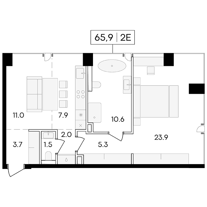 2-комнатная квартира 65.90 кв.м. в Пресненском