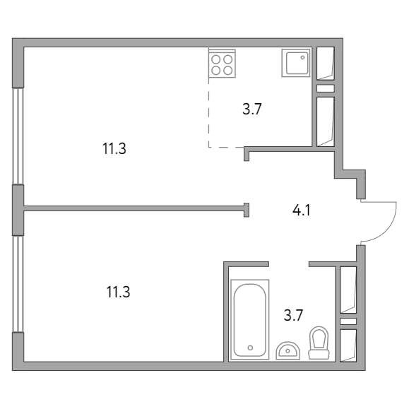 2-комнатная квартира 34.10 кв.м. в Гранитном