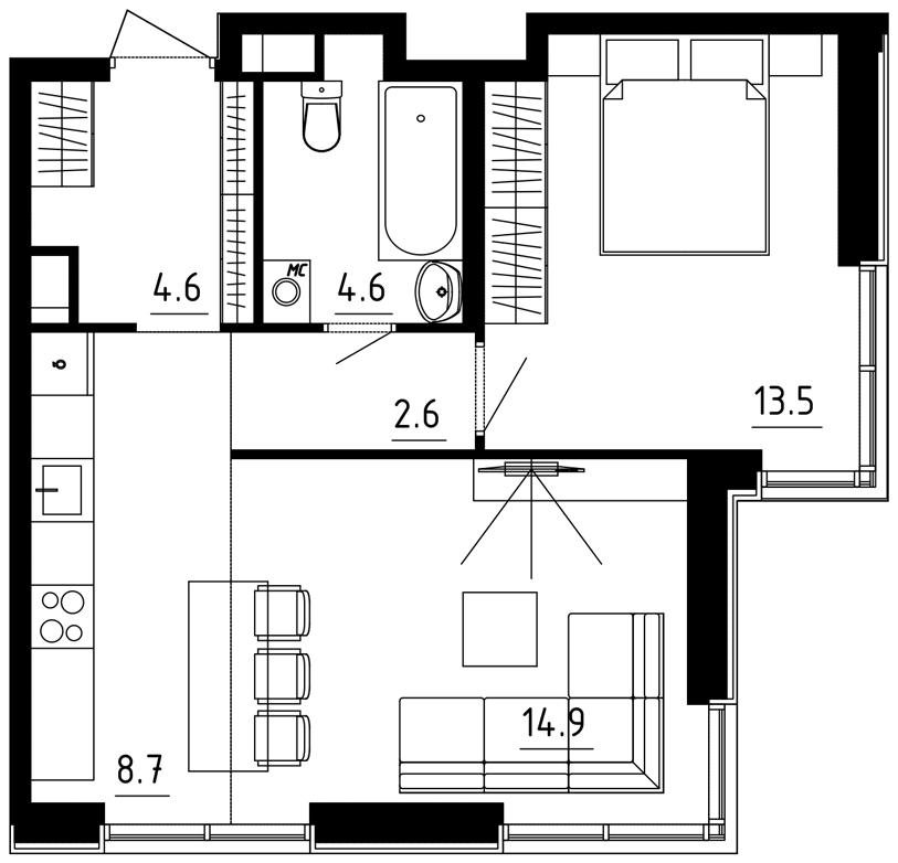 2-комнатная квартира 48.90 кв.м. в Десеновском