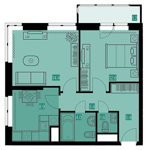 2-комнатная квартира 51.50 кв.м. в Западном Дегунине