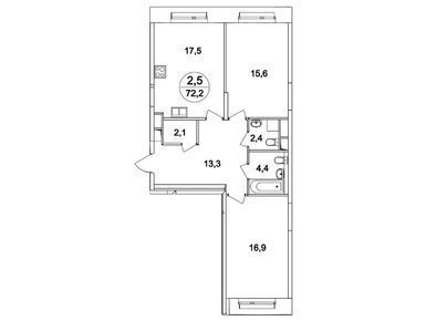 2-комнатная квартира 72.20 кв.м. в Московском