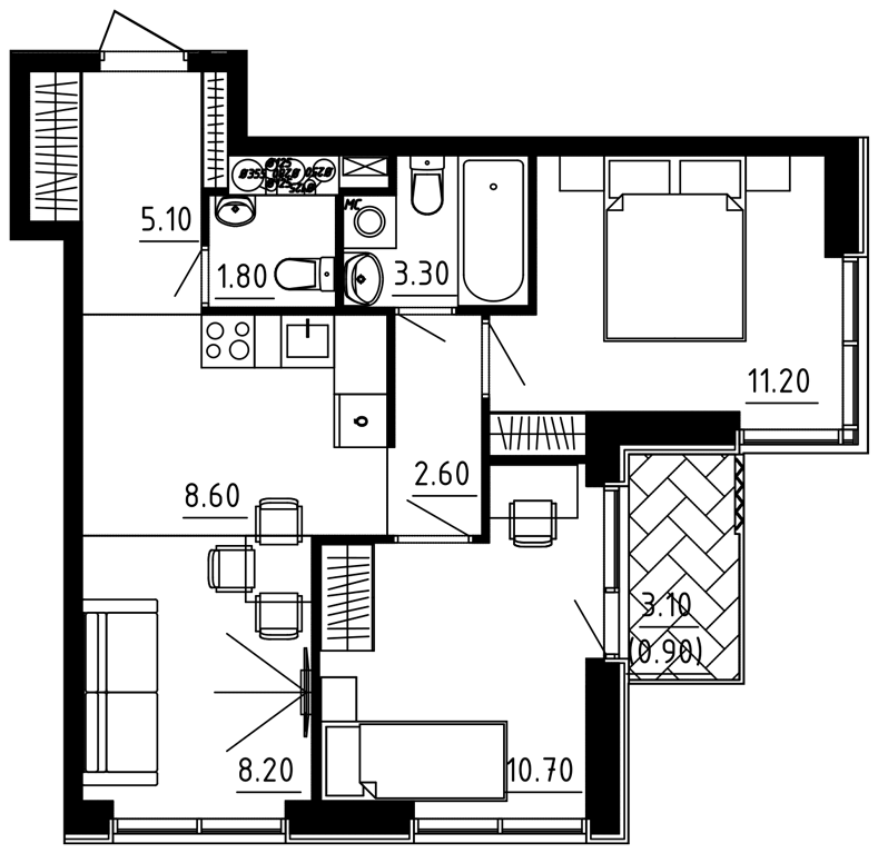 3-комнатная квартира 52.40 кв.м. в Десеновском