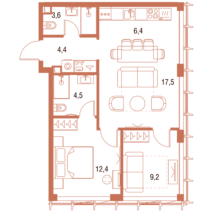 2-комнатная квартира 57.94 кв.м. в Савёловском