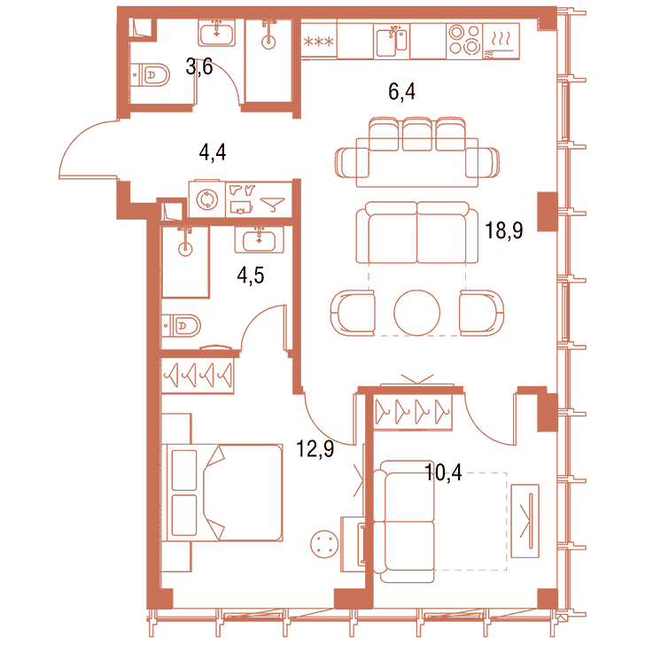 2-комнатная квартира 61.11 кв.м. в Савёловском