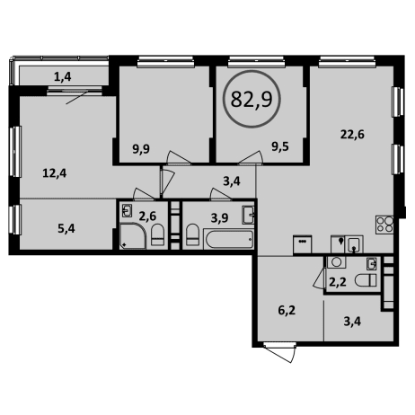 3-комнатная квартира 83.50 кв.м. в Сосенском