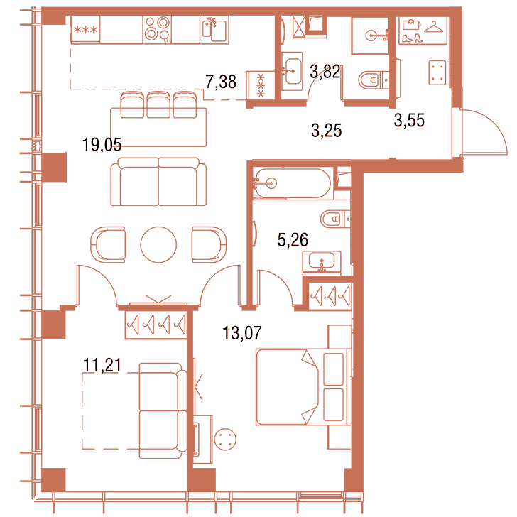 2-комнатная квартира 66.59 кв.м. в Савёловском