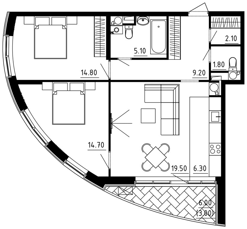 3-комнатная квартира 76.50 кв.м. в Десеновском