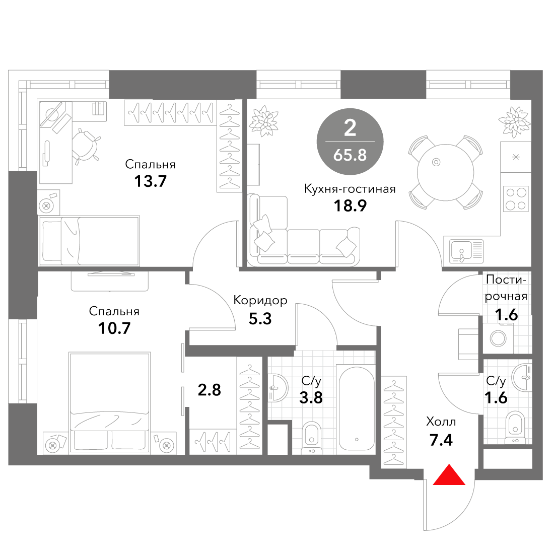 2-комнатная квартира 65.80 кв.м. в Замоскворечье