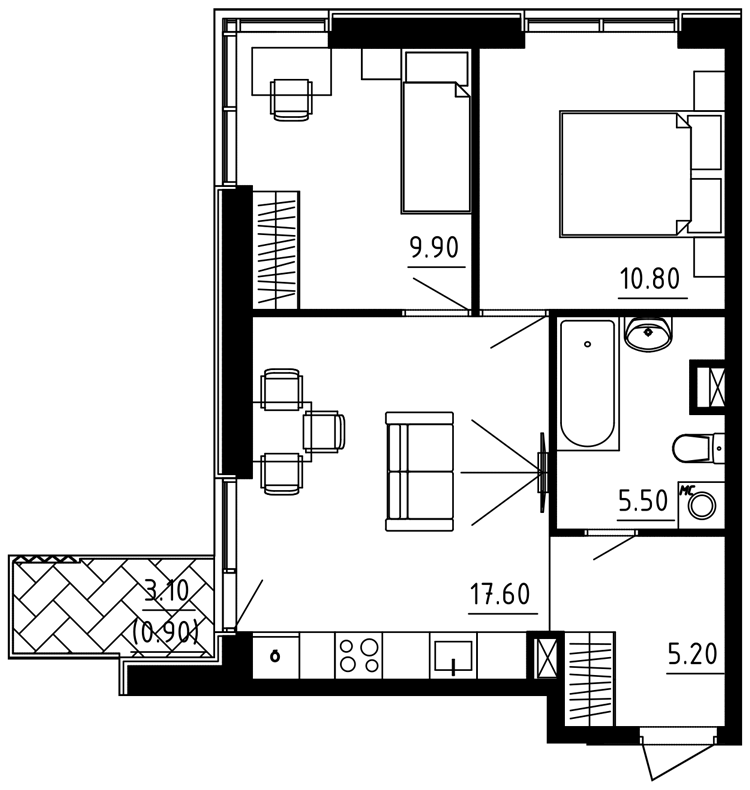 2-комнатная квартира 49.90 кв.м. в Десеновском