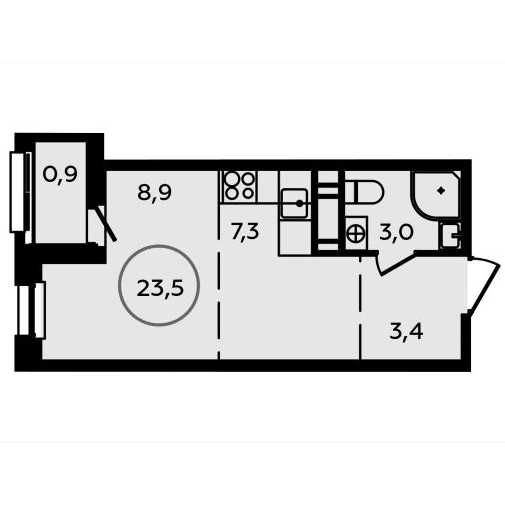 1-комнатная квартира 23.50 кв.м. в Сосенском