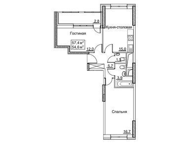 2-комнатная квартира 56.70 кв.м. во Внуковском