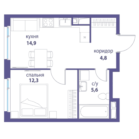 1-комнатная квартира 37.60 кв.м. в Лефортово