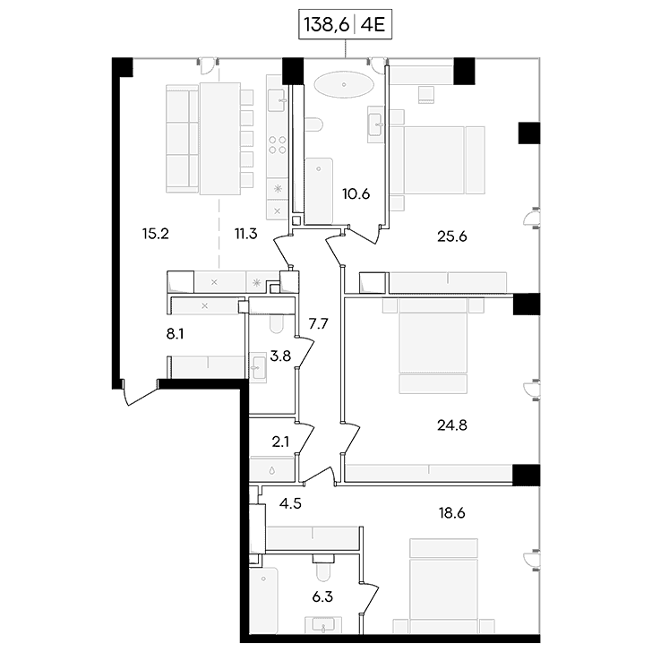 4-комнатная квартира 138.60 кв.м. в Пресненском