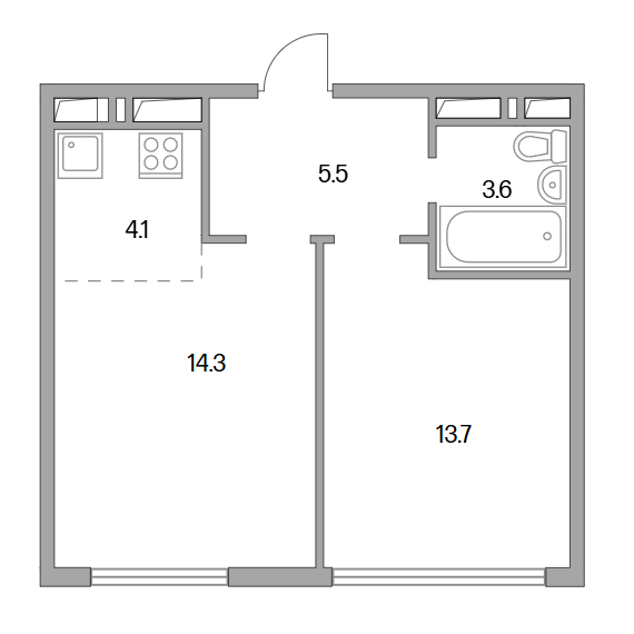 2-комнатная квартира 41.20 кв.м. в Гранитном