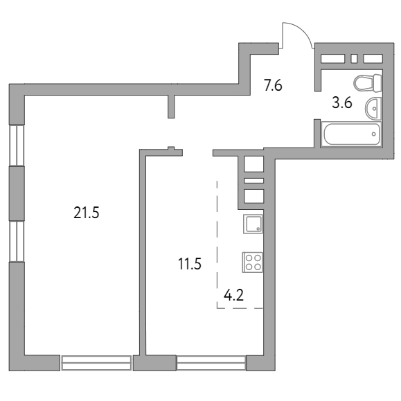 2-комнатная квартира 48.40 кв.м. в Гранитном