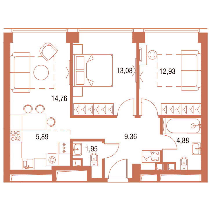 2-комнатная квартира 62.85 кв.м. в Савёловском