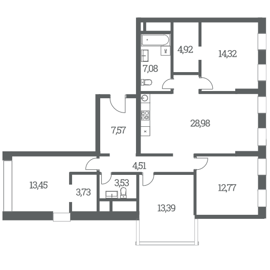 4-комнатная квартира 113.40 кв.м. в Пресненском