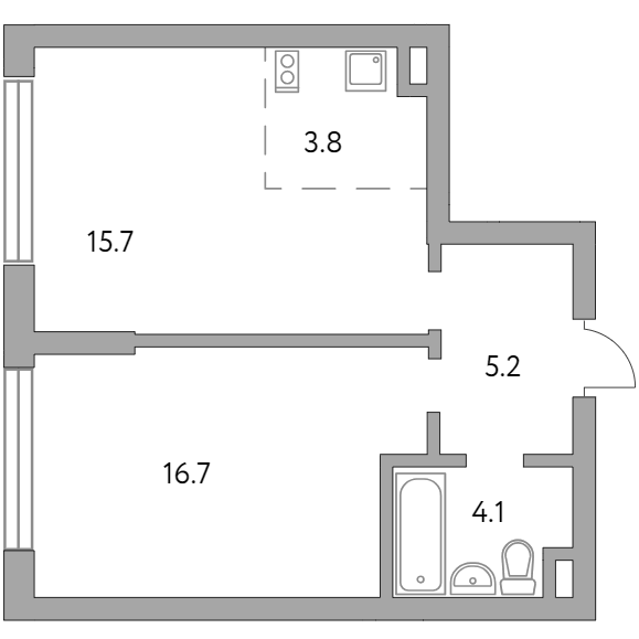 2-комнатная квартира 45.50 кв.м. в Гранитном