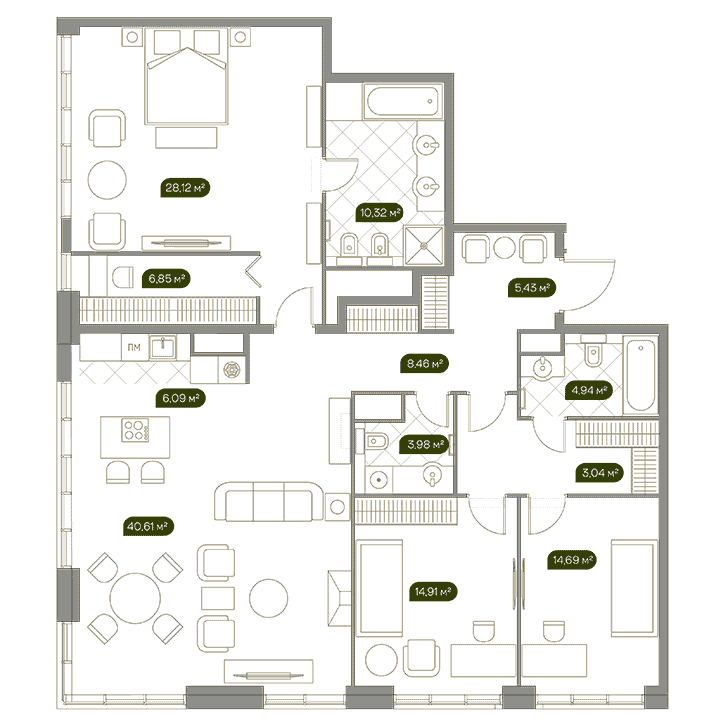 4-комнатная квартира 148.90 кв.м. в Раменках