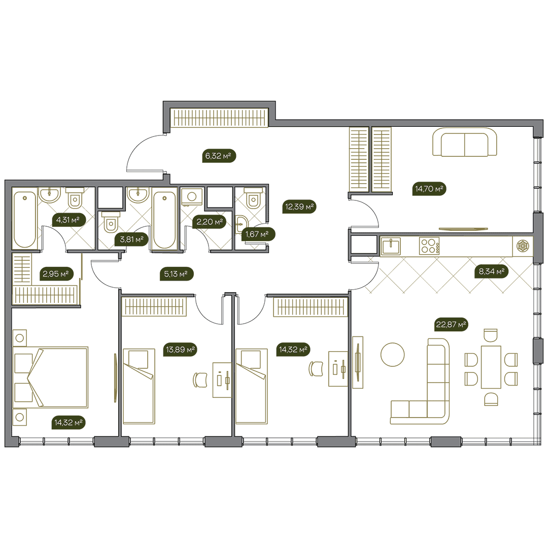 5-комнатная квартира 125.60 кв.м. в Раменках