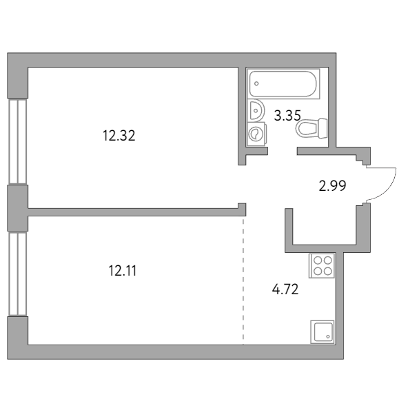 2-комнатная квартира 35.49 кв.м. в Красногорске