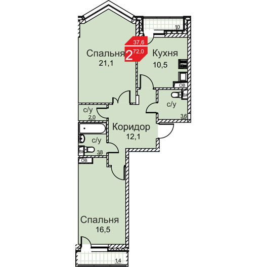 2-комнатная квартира 71.10 кв.м. в Десеновском