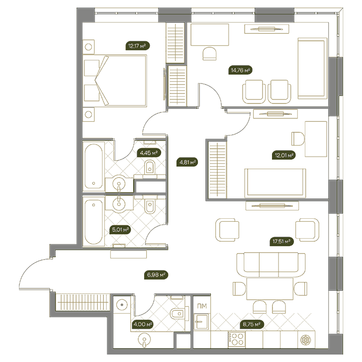 4-комнатная квартира 92.00 кв.м. в Раменках