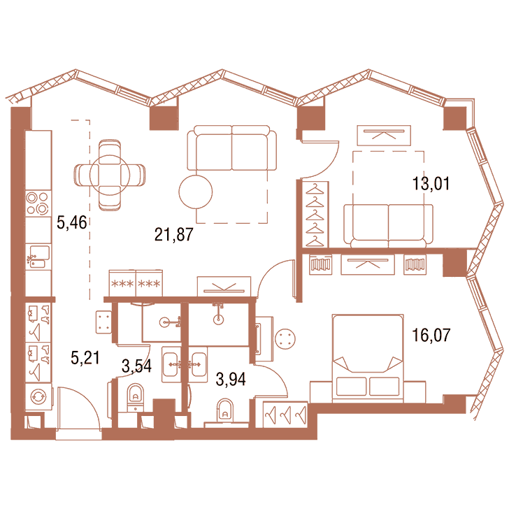 2-комнатная квартира 69.10 кв.м. в Савёловском