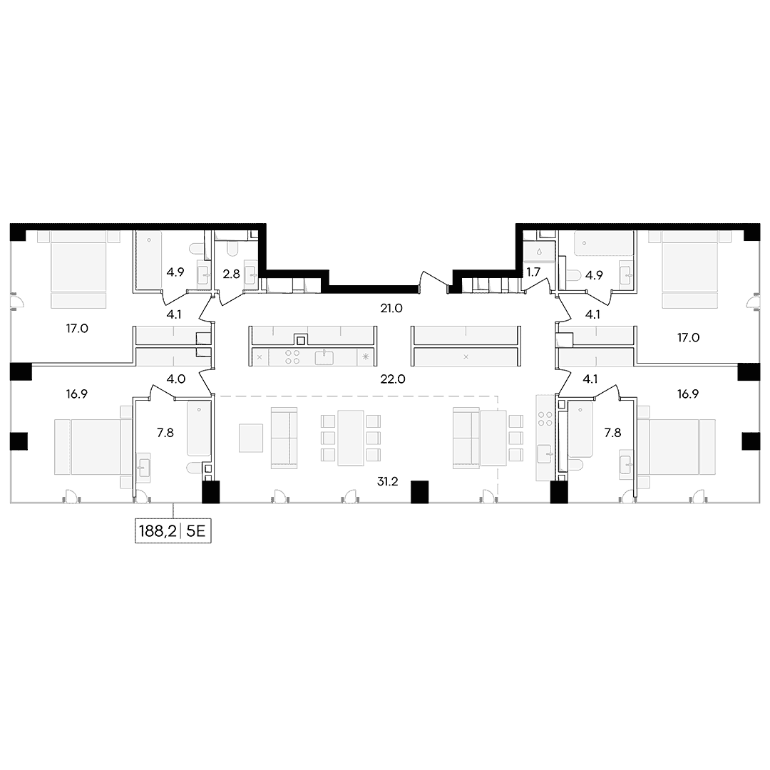 5-комнатная квартира 188.20 кв.м. в Пресненском