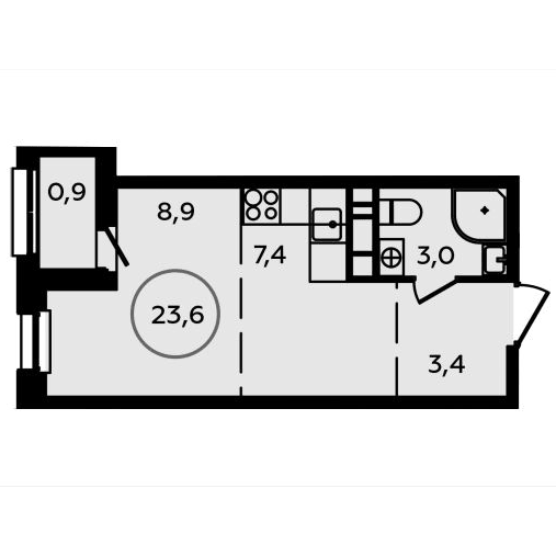 1-комнатная квартира 23.60 кв.м. в Сосенском