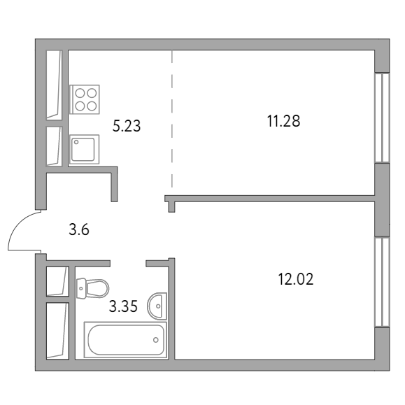 2-комнатная квартира 35.48 кв.м. в Красногорске