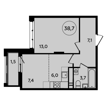 2-комнатная квартира 38.70 кв.м. в Сосенском