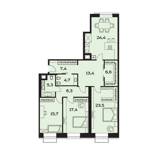 3-комнатная квартира 124.60 кв.м. в Алексеевском