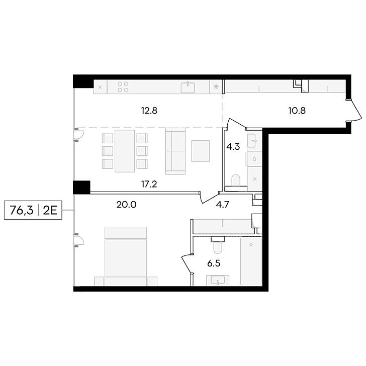 2-комнатная квартира 76.30 кв.м. в Пресненском