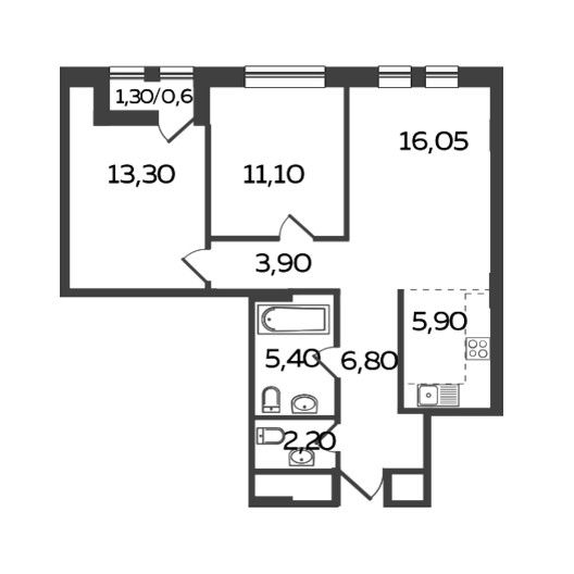 3-комнатная квартира 65.30 кв.м. в Люберцах