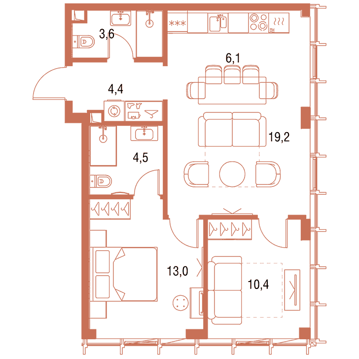 2-комнатная квартира 61.18 кв.м. в Савёловском