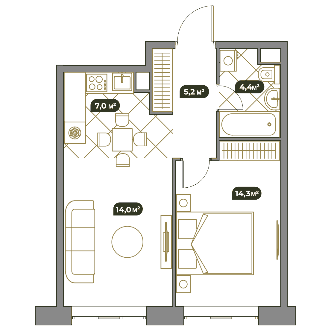 2-комнатная квартира 44.50 кв.м. в Раменках