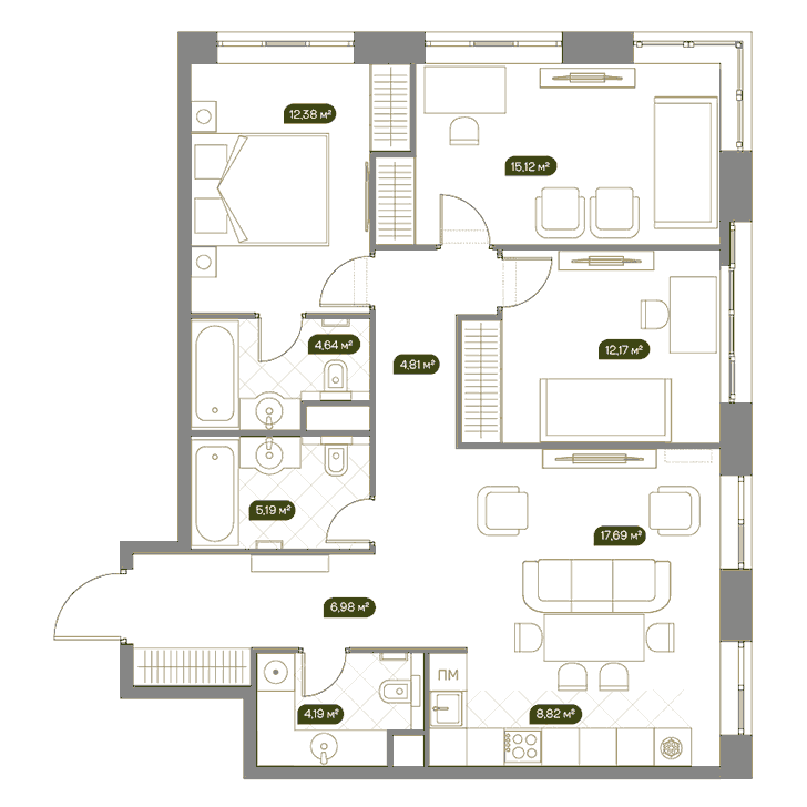 4-комнатная квартира 92.00 кв.м. в Раменках