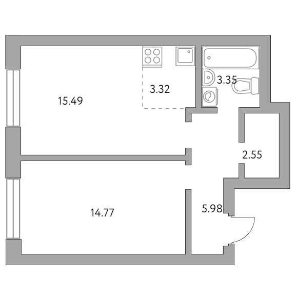 2-комнатная квартира 45.46 кв.м. в Красногорске