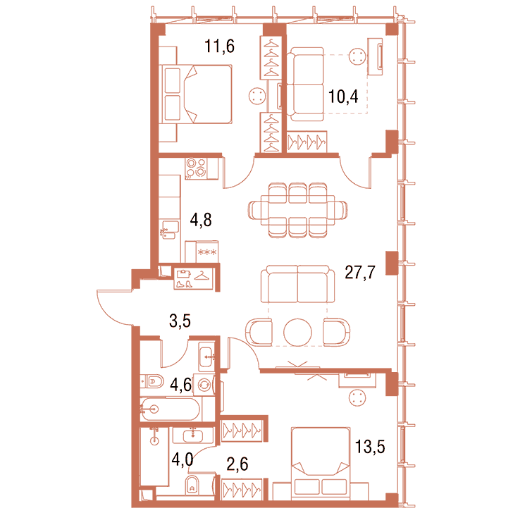 3-комнатная квартира 82.79 кв.м. в Савёловском