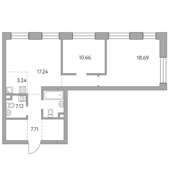 3-комнатная квартира 71.59 кв.м. в Замоскворечье