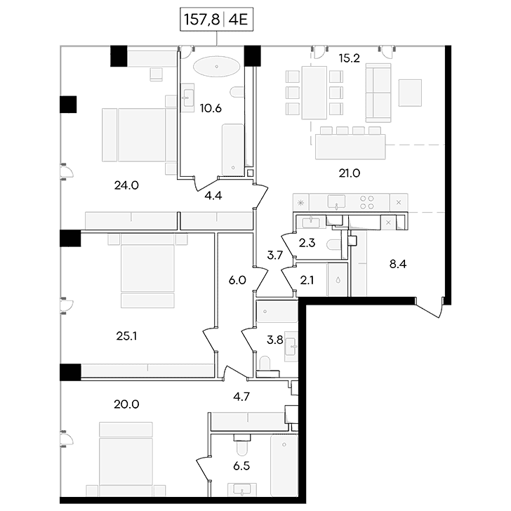 4-комнатная квартира 157.80 кв.м. в Пресненском