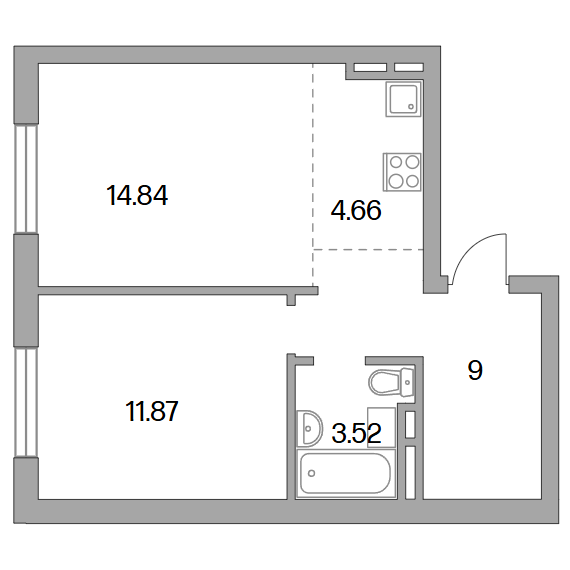 2-комнатная квартира 43.89 кв.м. в Красногорске