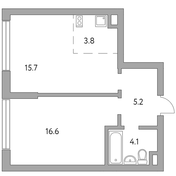 2-комнатная квартира 45.40 кв.м. в Гранитном