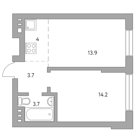 2-комнатная квартира 39.50 кв.м. в Болшеве