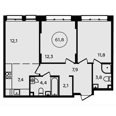 3-комнатная квартира 61.80 кв.м. в Сосенском