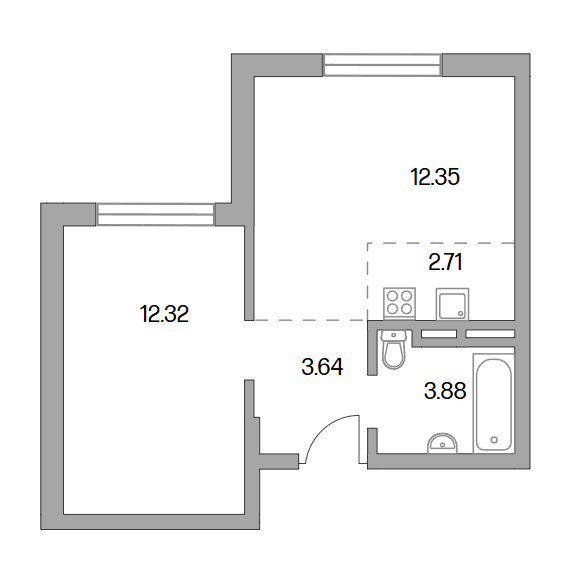 2-комнатная квартира 34.90 кв.м. в Красногорске