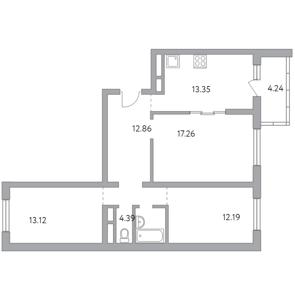 3-комнатная квартира 77.41 кв.м. в Балашихе