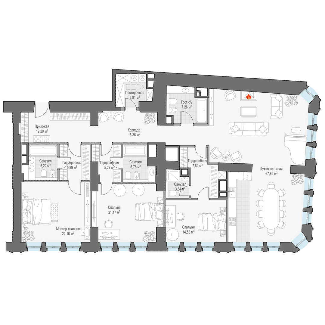 4-комнатная квартира 201.95 кв.м. в Тверском